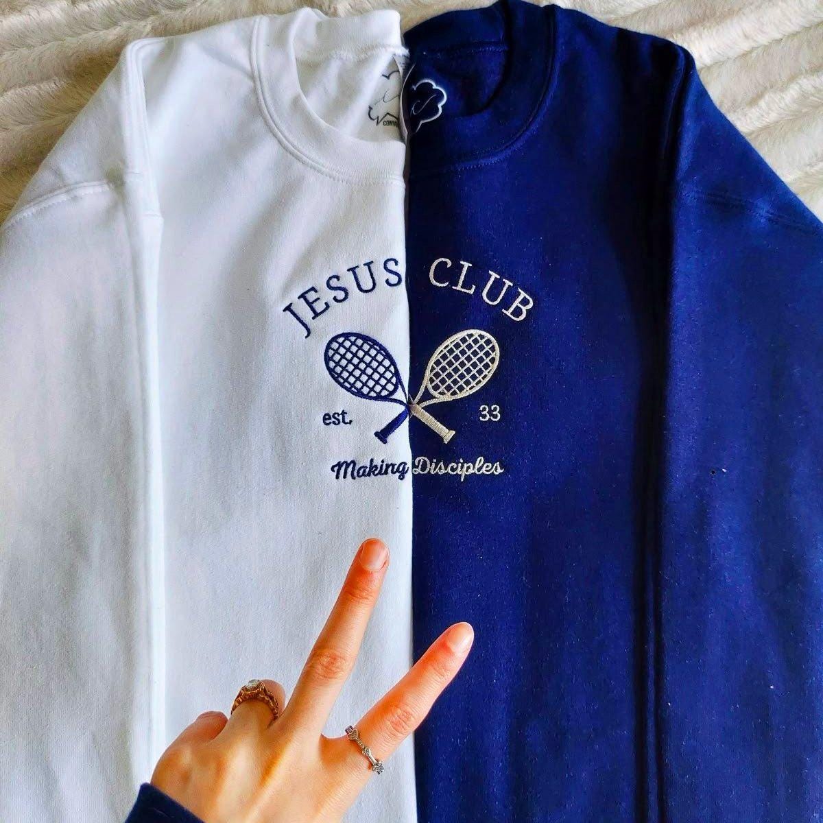 Embroidered Jesus Tennis Club Sweatshirt, Christian Crewneck, Christian Sweatshirt, Faith Sweatshirt, Embroidered Crewneck